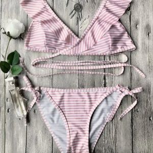 Zaful pink striped wrap bikini